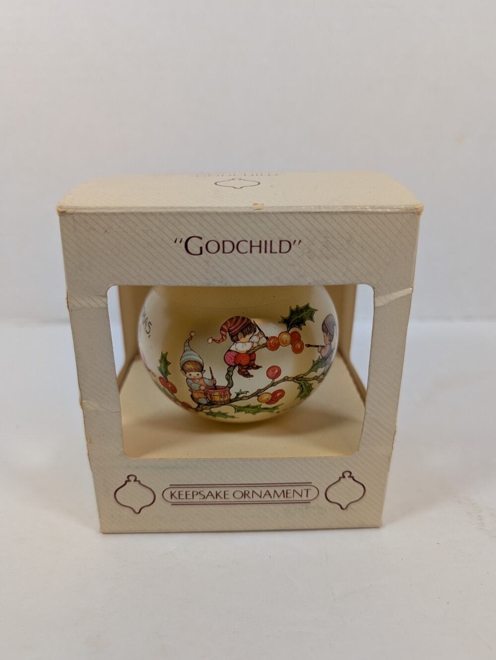 1984 Hallmark GODCHILD Glass Teardrop Christmas Ornament In Box MIB